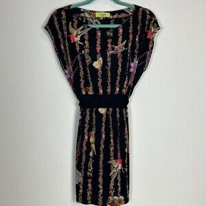 Orion London Nordstrom Bird & Butterfly Black Mini Sheath Dress XS